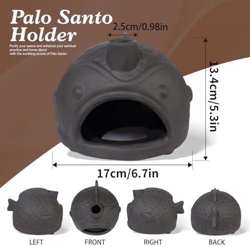 Black Fish-Shaped Palo Santo Holder, Decorative Sage Burner with Chimney