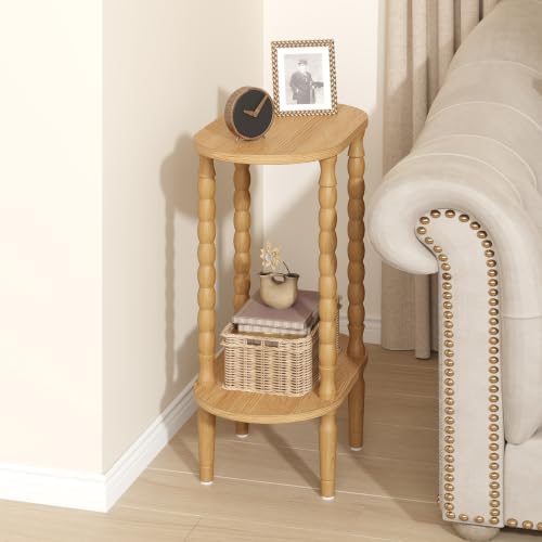 TUTOTAK Narrow Side Table with Solid Wood Legs, Oval End Table Set of 2