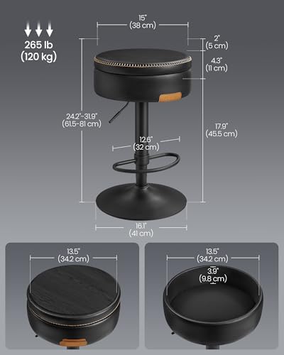 VASAGLE 360° Swivel Bar Stools Set of 4, Height Adjustable, with Storage