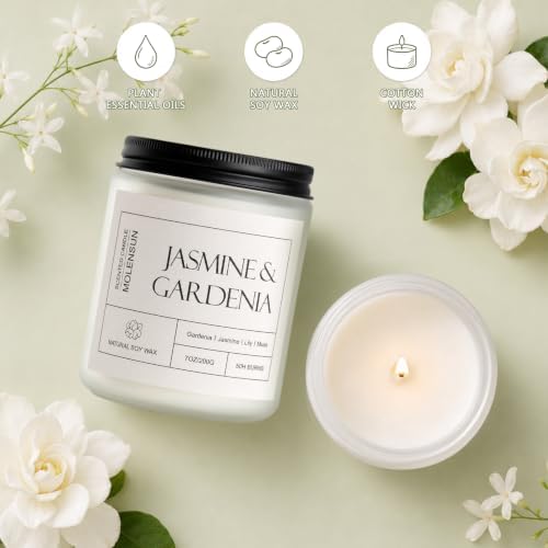 Molensun Gardenia & Jasmine Scented Candle, 7 oz Soy Wax Candle