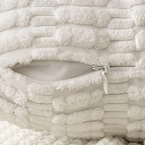 MIULEE Corduroy Decorative Throw Pillow Covers 16x16 Pure White Pack of 2
