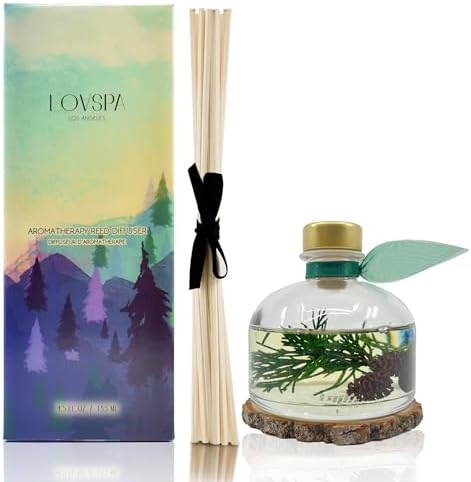 Reed Diffuser Set, Winter Forest Pine Scented Oil Diffuser with Sticks and Wooden Coaster, Bathroom Shelf Decor Made with Real Botanicals, USA Made