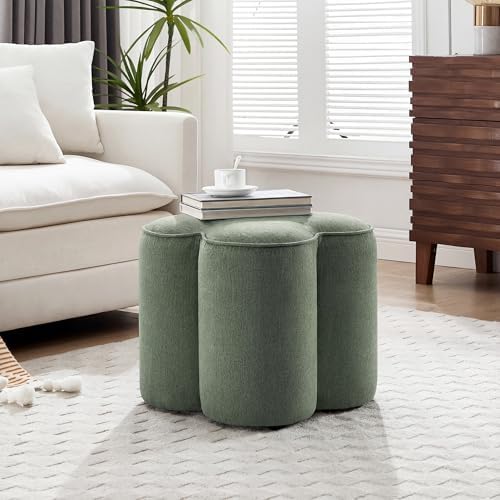 Green Linen Ottoman, Small Vanity Stool, Modern Ottoman Stool