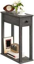 CHOEZON Farmhouse End Table, 2-Tier Narrow Side Table with Drawer, Wooden Nightstand, for Small Space, Living Room, Bedroom