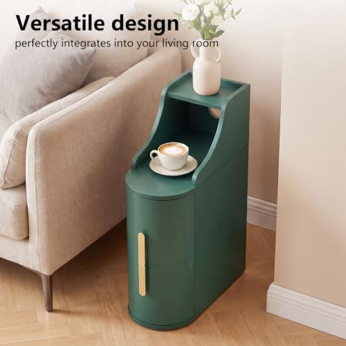 7.87" Narrow Nightstand Set of 2, Small Bedside Table with 2 Drawers, Green Skinny Side Table, Modern Nightstand with 1 Semi-Open Shelf, Floating End Table for Living Room, Bedroom