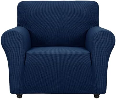 ZNSAYOTX Super Stretch Chair Slipcover Universal Sofa Chair Covers for Living Room Dogs Pet Furniture Protector Spandex Armchair Slipcovers with Anti Slip Foam Sticks (Navy Blue, Chair)