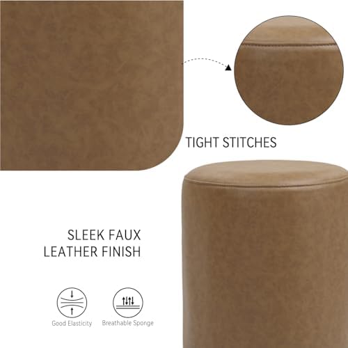 Get Set Style Modern Round Ottoman with Soft Padded Seat, Vanity Stool for Makeup, Upholstered Foot Stool for Living Room, Bedroom