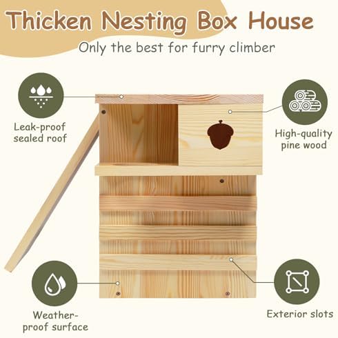 Extra Large Squirrel Housse for Outside, Wood Squirrel Nesting Box Outdoor