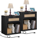 LEYAOYAO Rattan 23" Nightstands Set of 2 with Charger for Bedroom