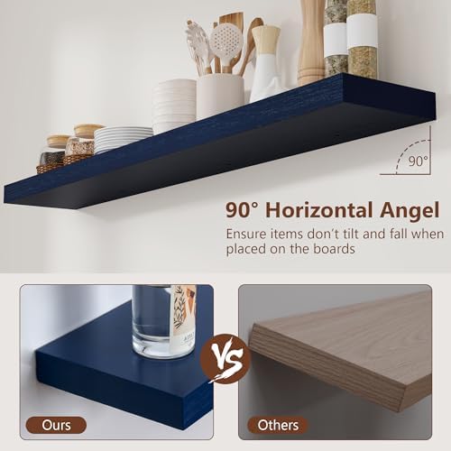 fuqing 48 Inch Floating Shelves, 6.7 Inch Deep Blue Wall Shelves Set of 2