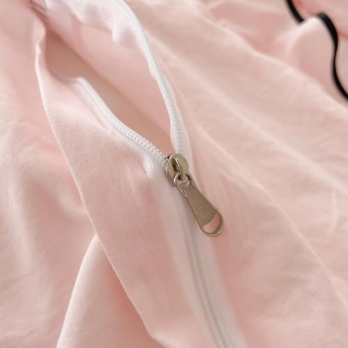 Polka Dot Duvet Cover King Size Pink Ruffle King Comforter Cover Embroidered Soft Washed Brushed Microfiber Zipper Duvet Cover Set with Corner Ties Girl Bedding Set Chic Duvet Protector