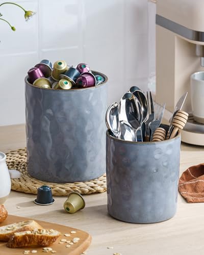 famiware Ceramic Utensil Holder, 7.2"+5.8", Set of 2, Blue