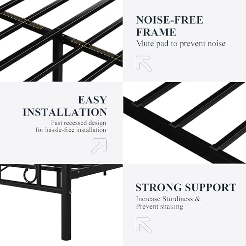 Allewie Metal Full Platform Bed Frame, Butterfly Pattern Design, Black