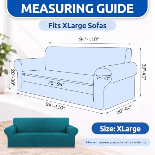 KEKUOU Stretch Oversized Couch Covers for Sofa Slipcover,Peacock Blue