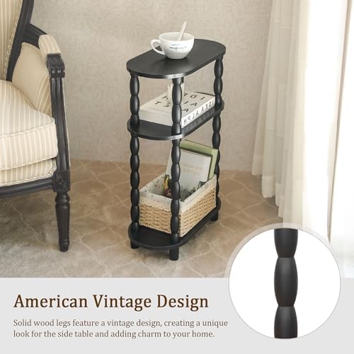 MaxSmeo Small Narrow Side Table, 3-Tier Narrow Black End Table with Storage