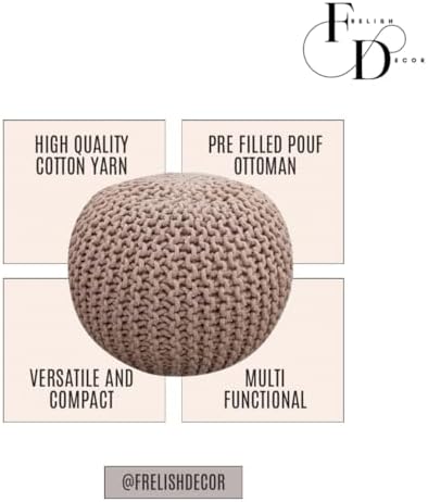 FRELISH DECOR Round Pouf Ottoman (20 Diameter x 14 Height) Taupe