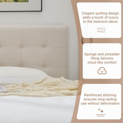 Linen Tufted Headboard Twin Size, Solid Wood Twin Headboard Only, Beige