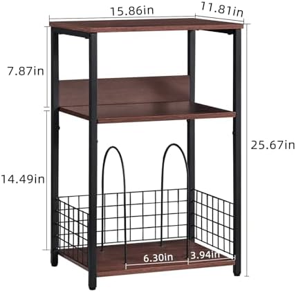 LELELINKY 3 Tier End Table,Record Player Stand with Storage Up to 100 Albums, Turntable Stand for Vinyl, Walnut Couch Nightstand Side Tables for Living Room Bedroom