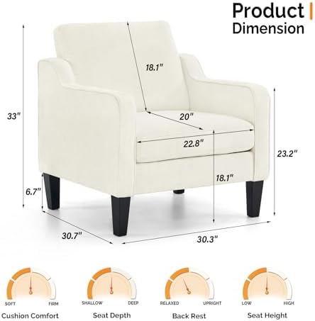 VINGLI Accent Chairs Set of 2, Chenille Upholstered Armchair Living Room