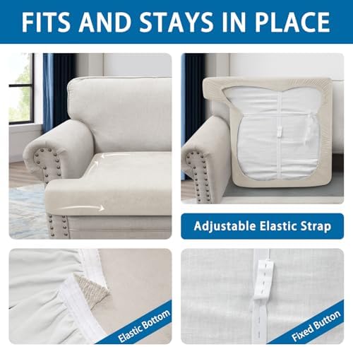 T Cushion Sofa Slipcovers Leather-Look 2PC Stretch Sofa Cushion Covers for 2 Cushion Couch Individually Couch Seat Cover with Elastic Bands, Pet-Friendly, Non-Slip, Easy Fit - Beige