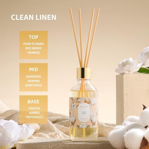 Airkeep Reed Diffuser Oil Set with Reed Sticks, Clean Linen Aromatherapy Oil Scent Diffuser for Home Office Bathroom Decoration Perfume and Gifts 3.38 oz/100ml