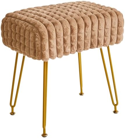 IBUYKE Makeup Vanity Chair, Rectangular Footrest Stool, Khaki WBD003K