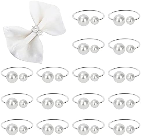KPOSIYA Pearl Napkin Rings Set of 20 Silver Napkin Holder for Table Decor