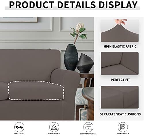 Easy-Going 4 Pieces Stretch Soft Couch Cover for Dogs - Washable Sofa Slipcover for 3 Separate Cushion Couch - Elastic Furniture Protector for Pets, Kids (Sofa, Taupe, Large)