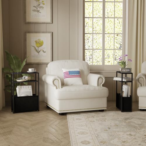 Leomonio Narrow Side Table, Slim Night Stand with Magazine Rack