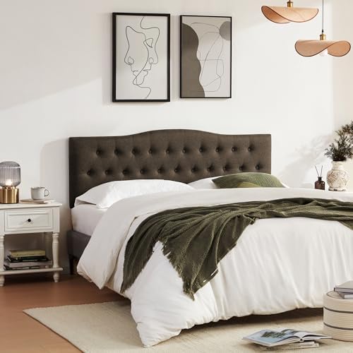 Tufted Headboard California King Size, Sturdy Solid Wood Head Board, Brown