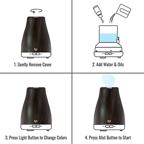 HealthSmart Essential Oil Diffuser, Cool Mist Humidifier and Aromatherapy Diffuser with 150ML Tank Ideal for Small Rooms, Adjustable Timer and Mist Mode, Wood Grain Brown