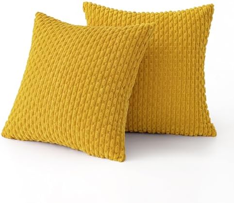MIULEE Decorative Throw Pillow Covers 18x18 Yellow Textured Corduroy