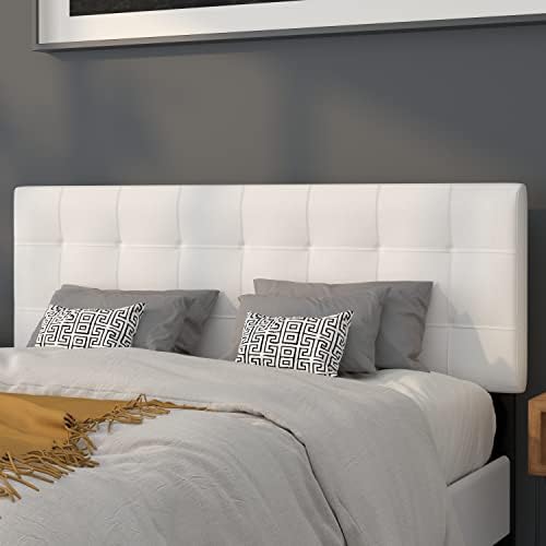 Flash Furniture Bedford Box Stitch Tufted Upholstered Queen Size Headboard in White Fabric