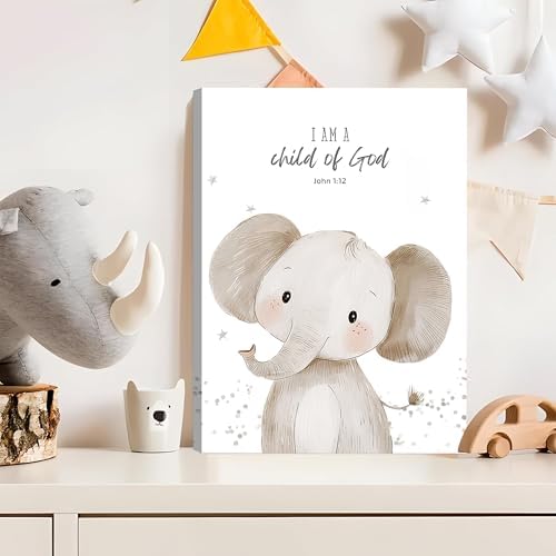 4Pcs Nursery Bible Verse Animal Canvas Wall Art Funny Cute Safari Animals Christian Painting Picture Wall Decor Lions Elephant Giraffe Zebra Poster Print Artwork for Boys and Girls Home Decoration