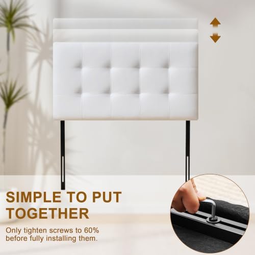 Linen Stitched Tufted Twin Headboard, Adjustable Height 37.2-46 in, White