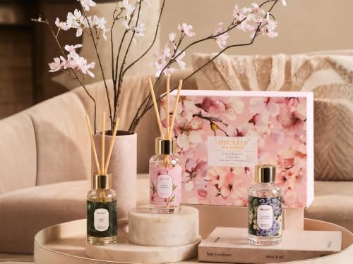 Airkeep Reed Diffuser Set, 3 Pack Cherry Blossom Forest Mist Lavender Eucalyptus Fragrance Oils for Home, Long Lasting Aroma with Reed Sticks for Bedroom, Bathroom, Living Room & Office