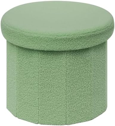 B FSOBEIIALEO Storage Ottoman Cube, Round Ottoman with Storage, Green