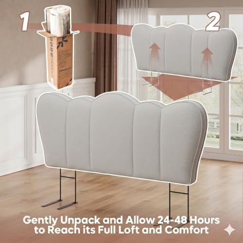 Pinmoco Full Scalloped Upholstered Headboard, Gray