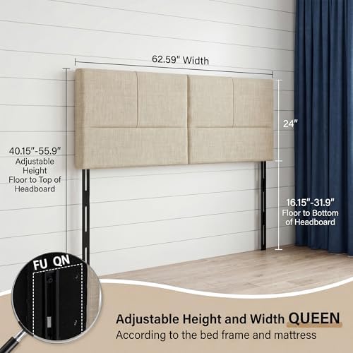 HAOBO Home Upholstered King Headboard Only, Modern Line Panel Oatmeal