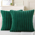 Decorative Throw Pillow with Inserts, Set of 2 Soft Faux Fur Throw Pillows, Square Boho Striped Pillow for Couch, Bed, Sofa Decor