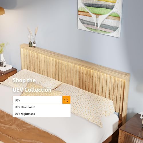 UEV Headboard with Elegant Light Wood Design, 62.6" Wide Headboard Only, Modern Fluted Panel, Wall Mounted, Wingback (Ivory White, Queen)
