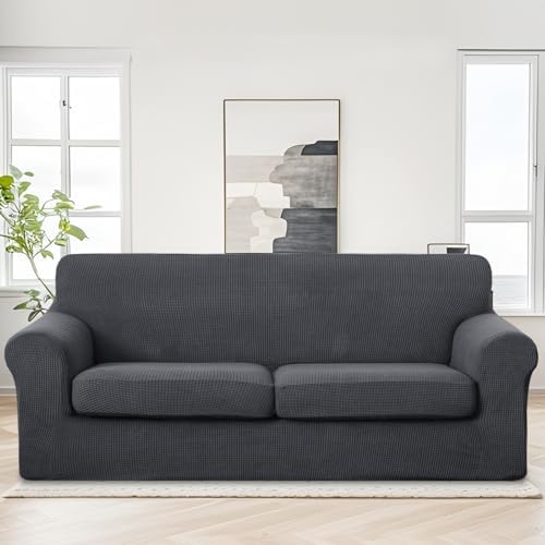U-NICE HOME 3 Pieces Stretch Couch Cover Sofa Slipcover, Dark Grey