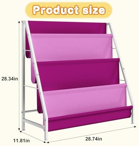 Aokitsink Kids Bookshelf for Kids Rooms, 4-Tier Montessori Bookshelf,Nursery Book Shelves,Pink Toddler Bookshelf, Metal Kid's Book Storage Organizer for Girls Room Furniture Playroom Kindergarten