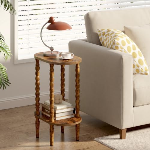 TUTOTAK Narrow Side Table with Solid Wood Legs, Oval End Table Set of 2