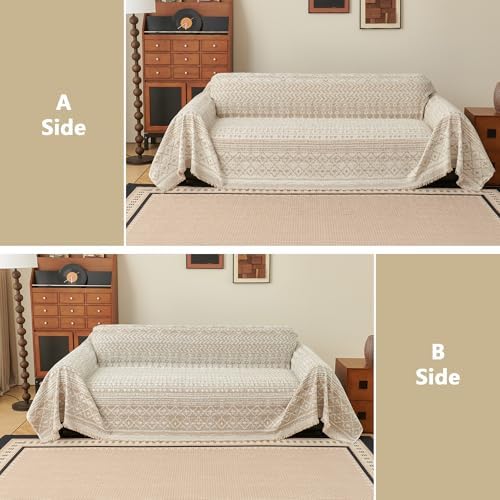 MEETSKY Boho Couch Cover,Geometric Sofa Covers for Dogs,71" x 118",Beige
