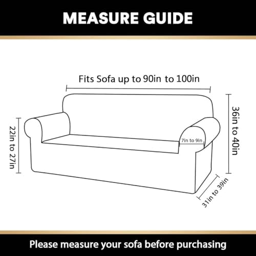 PrinceDeco Stretch Sofa Cover Slipcover 1-Piece, Spandex Jacquard Fabric Universal Couch Cover for 3 Cushion, Washable Non Slip Sofa Cover, Pet Friendly (Large Sofa 90"-100",Island Fossi)