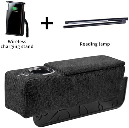 Multifunctional Sofa Armrest, Couch Armrest with Cup Holder, Removable Sofa Caddy with Storage,Equipped with LED Reading Light&Wireless Charge Stand, Black