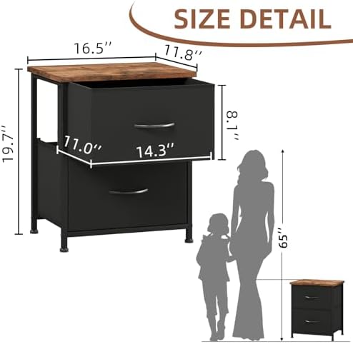 Somdot Night Stand with 2 Drawer, Small Nightstand End Table, Bedside Table