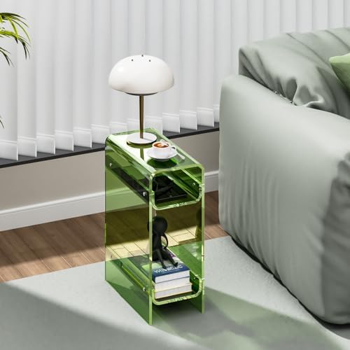 Clear Acrylic Side Table, Narrow Nightstand Bedside Table for Bedroom, Skinny Small End Table (Green, 8.7'' x 15.7'' x 21.7")