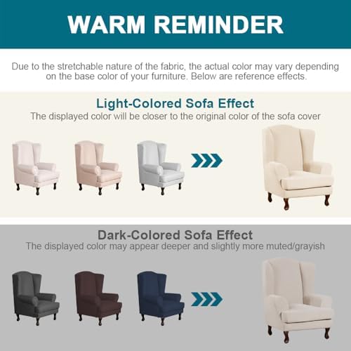 Turquoize Wingback Chair Covers 2 Piece Wing Chair Slipcover Stretch Slipcovers for Wingback Chairs Wing Chair Cover Spandex Jacquard Fabric with Elastic Bottom Non-Slip Furniture Cover,Biscotti Beige